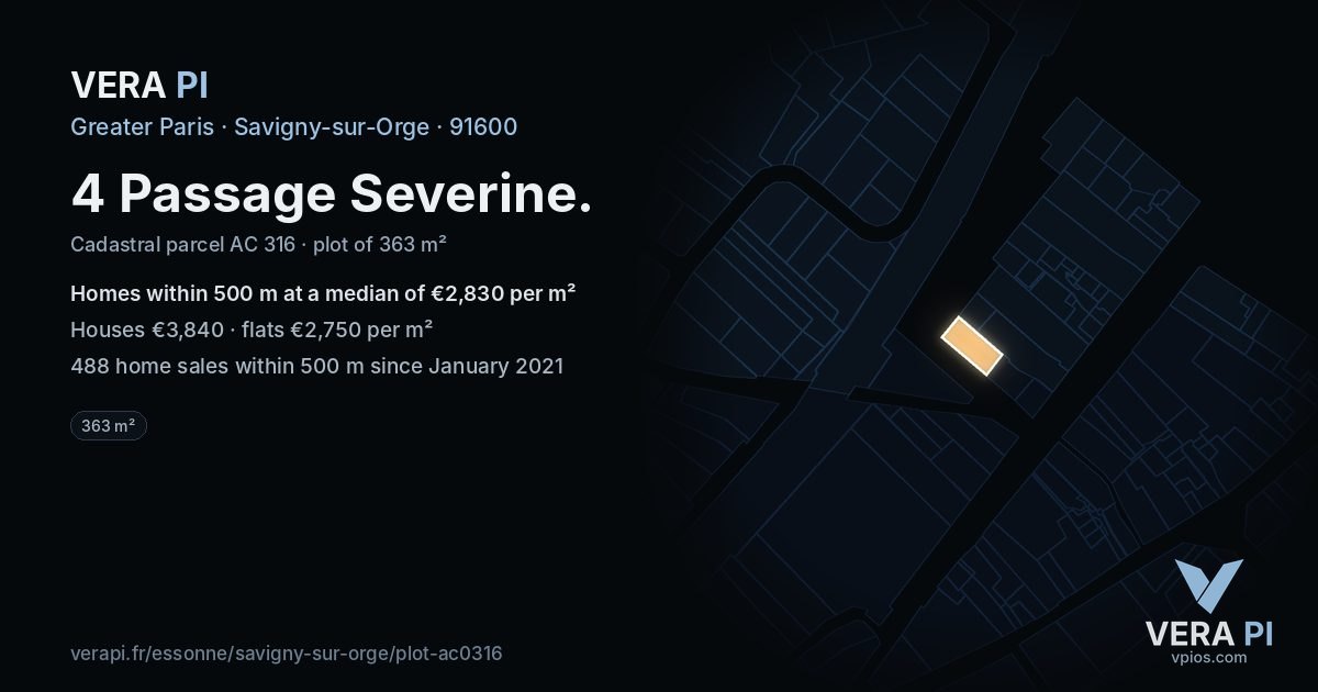 4 Passage Severine, Savigny-sur-Orge at night – the plot lit, the parcels around coloured by the prices near them