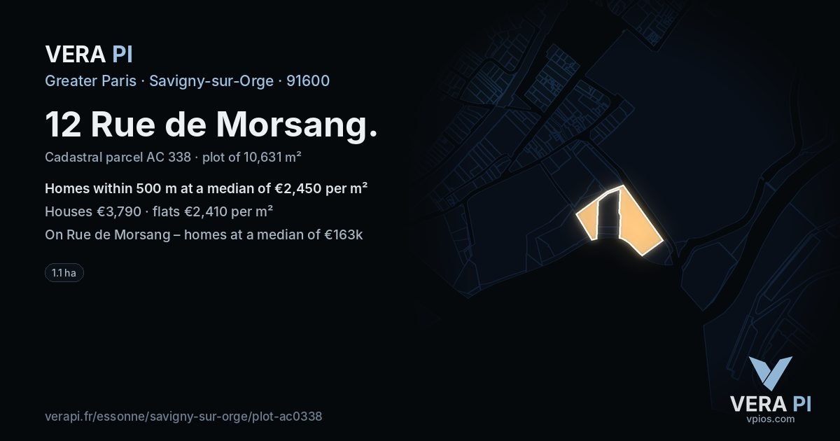 12 Rue de Morsang, Savigny-sur-Orge at night – the plot lit, the parcels around coloured by the prices near them