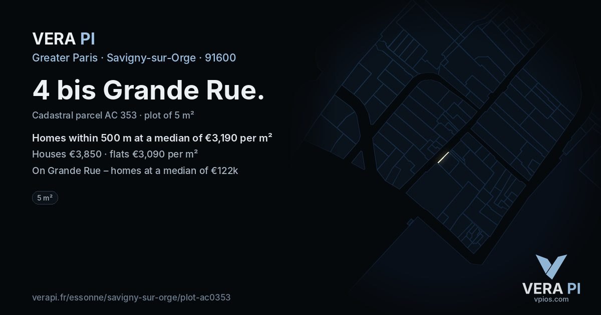 4 bis Grande Rue, Savigny-sur-Orge at night – the plot lit, the parcels around coloured by the prices near them