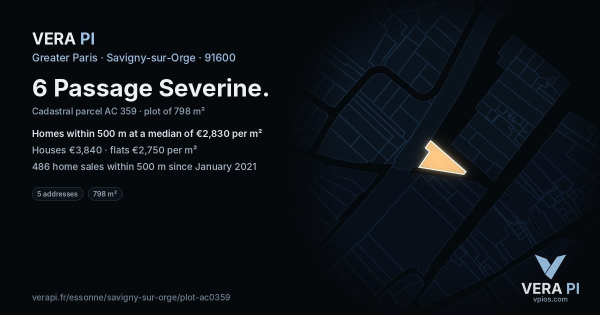 6 Passage Severine, Savigny-sur-Orge at night – the plot lit, the parcels around coloured by the prices near them