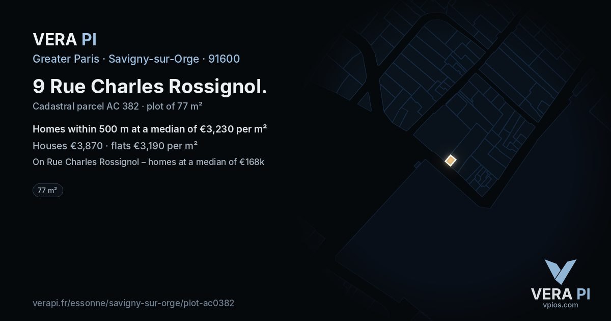 9 Rue Charles Rossignol, Savigny-sur-Orge at night – the plot lit, the parcels around coloured by the prices near them