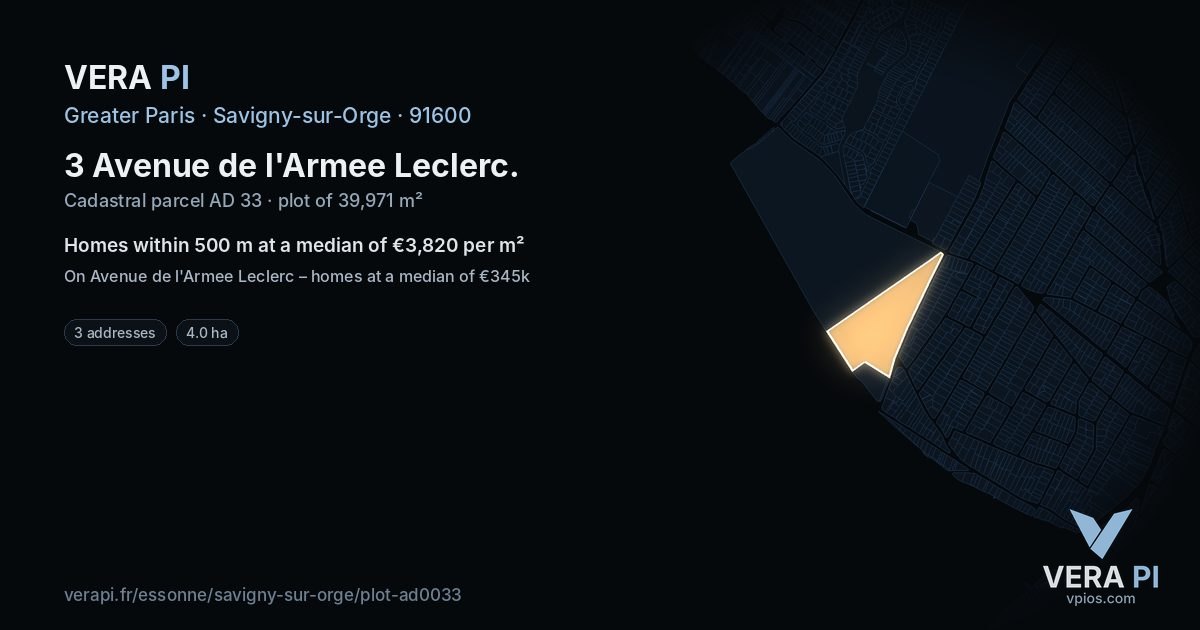 3 Avenue de l'Armee Leclerc, Savigny-sur-Orge at night – the plot lit, the parcels around coloured by the prices near them