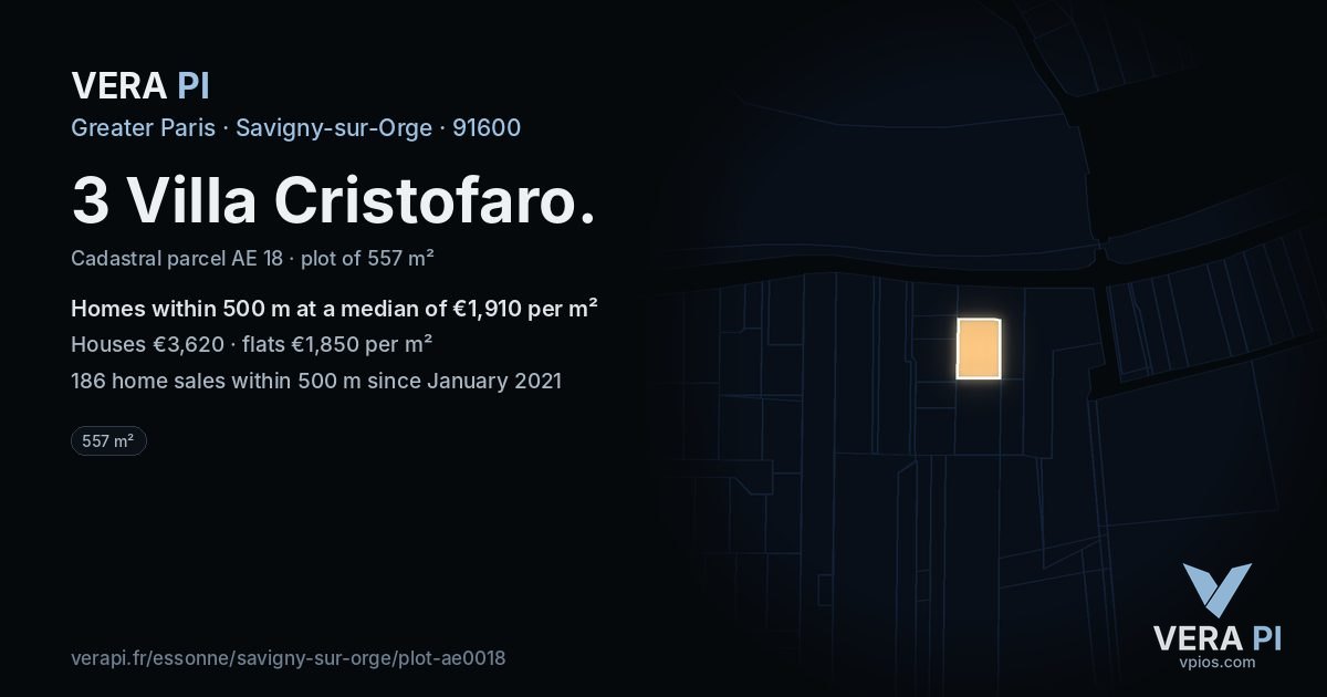 3 Villa Cristofaro, Savigny-sur-Orge at night – the plot lit, the parcels around coloured by the prices near them