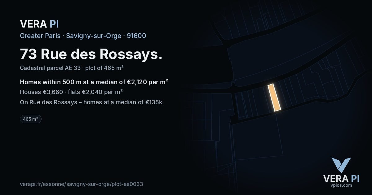 73 Rue des Rossays, Savigny-sur-Orge at night – the plot lit, the parcels around coloured by the prices near them