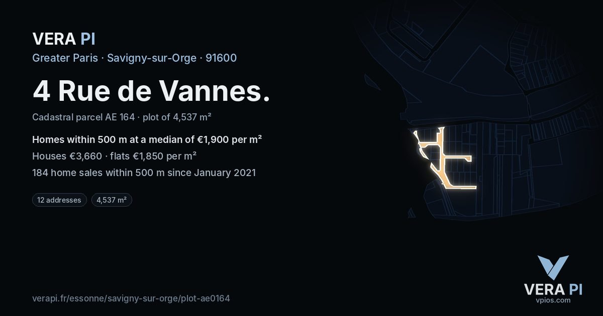 4 Rue de Vannes, Savigny-sur-Orge at night – the plot lit, the parcels around coloured by the prices near them