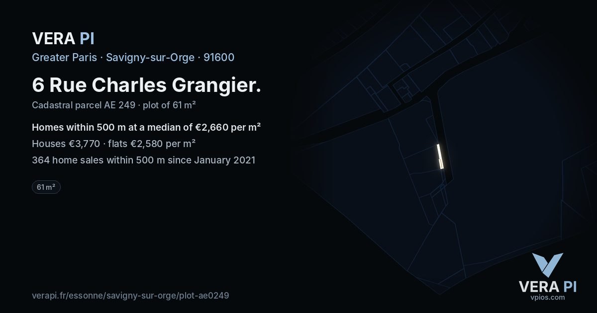 6 Rue Charles Grangier, Savigny-sur-Orge at night – the plot lit, the parcels around coloured by the prices near them