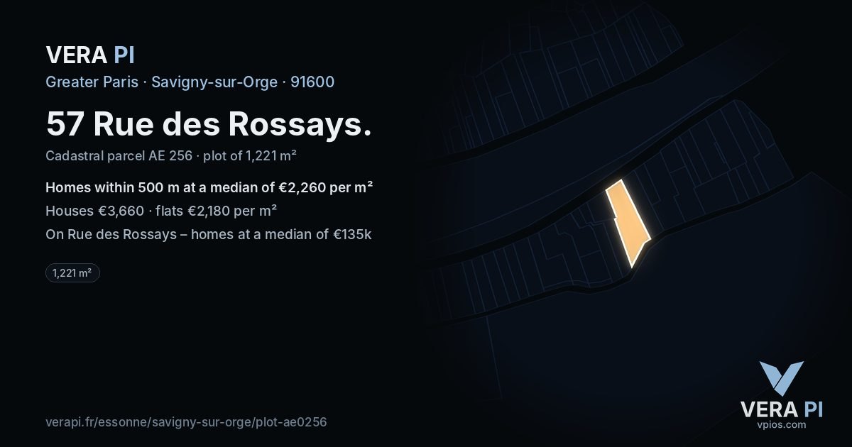 57 Rue des Rossays, Savigny-sur-Orge at night – the plot lit, the parcels around coloured by the prices near them