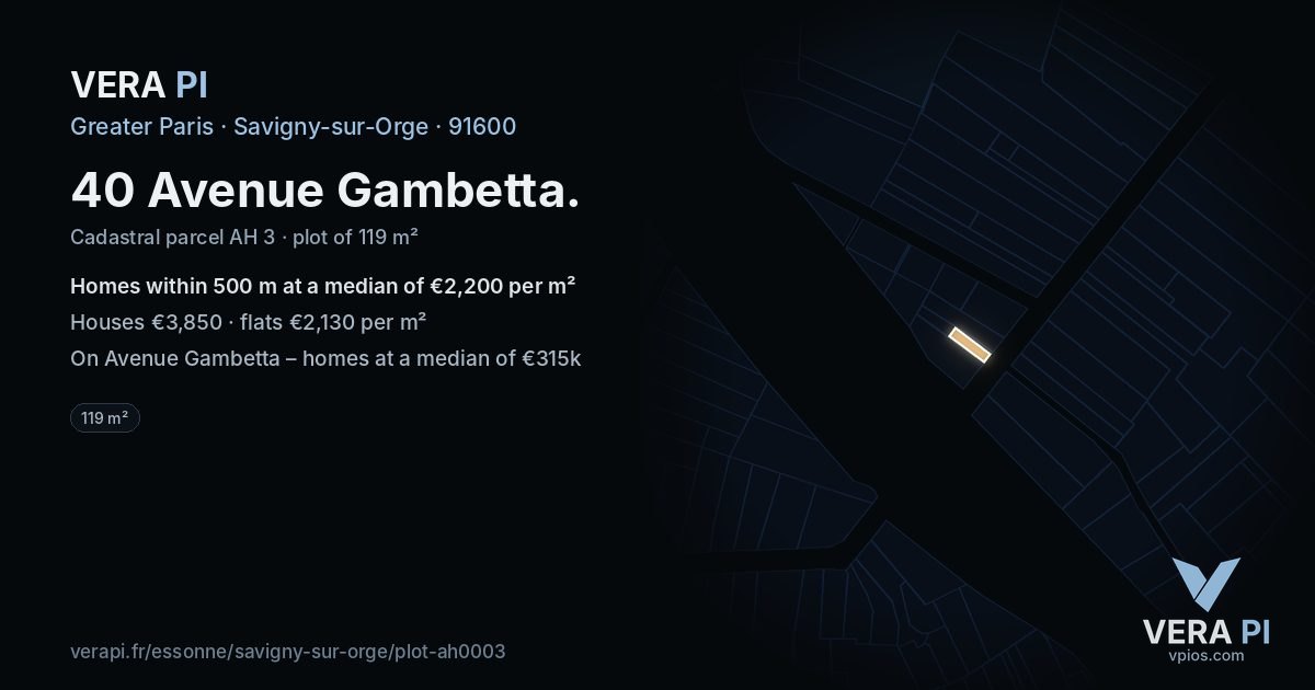 40 Avenue Gambetta, Savigny-sur-Orge at night – the plot lit, the parcels around coloured by the prices near them