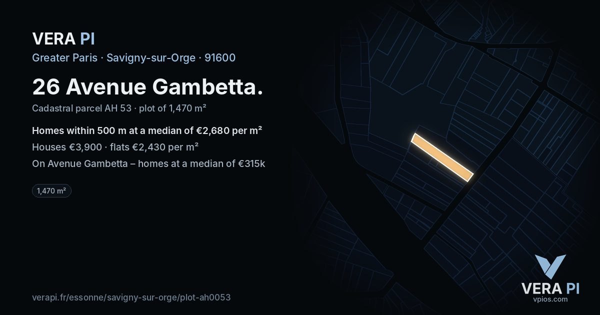 26 Avenue Gambetta, Savigny-sur-Orge at night – the plot lit, the parcels around coloured by the prices near them