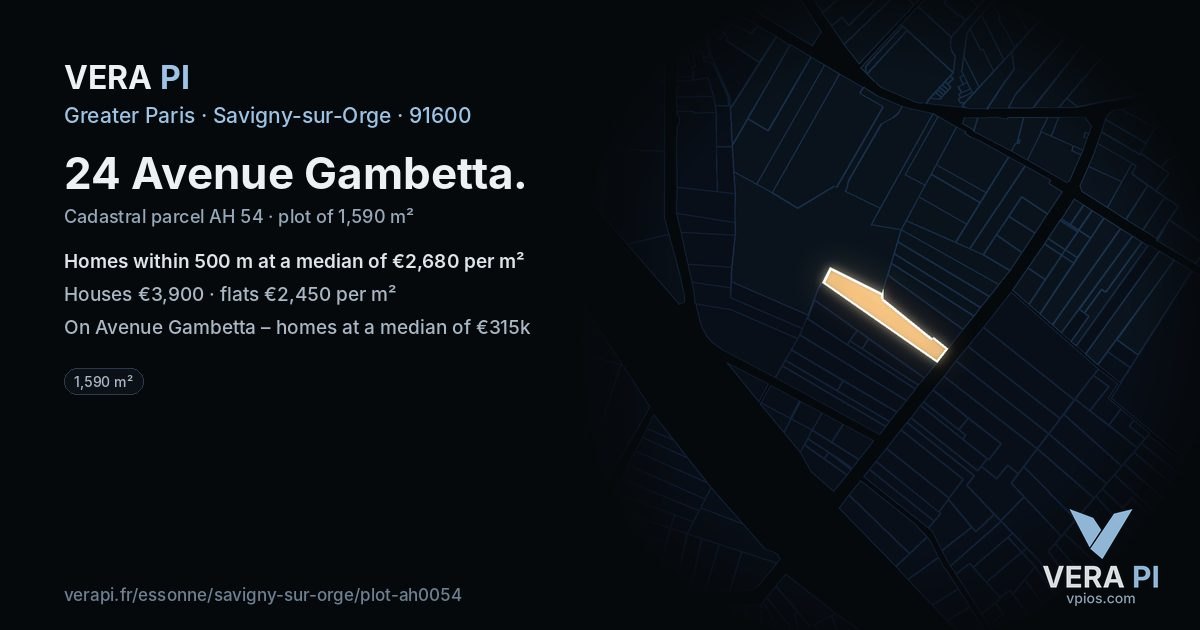24 Avenue Gambetta, Savigny-sur-Orge at night – the plot lit, the parcels around coloured by the prices near them