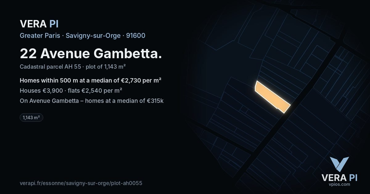 22 Avenue Gambetta, Savigny-sur-Orge at night – the plot lit, the parcels around coloured by the prices near them