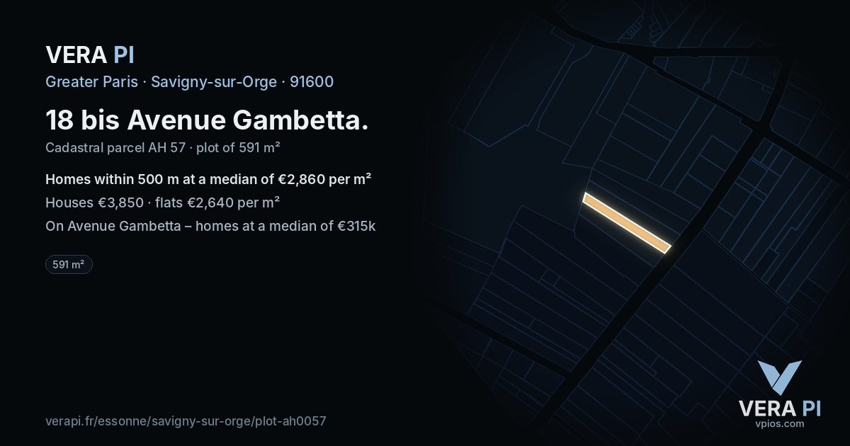 18 bis Avenue Gambetta, Savigny-sur-Orge at night – the plot lit, the parcels around coloured by the prices near them