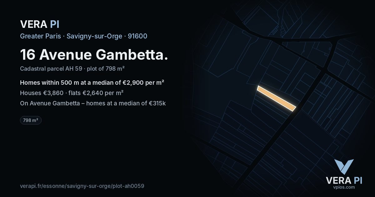 16 Avenue Gambetta, Savigny-sur-Orge at night – the plot lit, the parcels around coloured by the prices near them