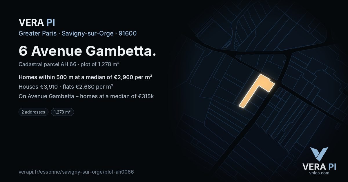 6 Avenue Gambetta, Savigny-sur-Orge at night – the plot lit, the parcels around coloured by the prices near them