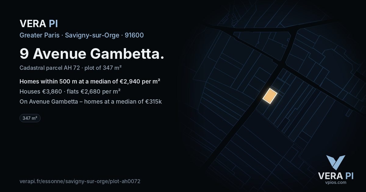 9 Avenue Gambetta, Savigny-sur-Orge at night – the plot lit, the parcels around coloured by the prices near them