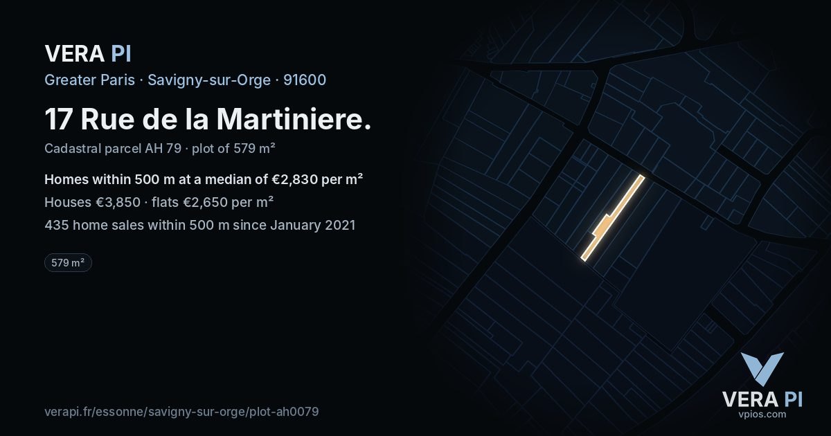 17 Rue de la Martiniere, Savigny-sur-Orge at night – the plot lit, the parcels around coloured by the prices near them