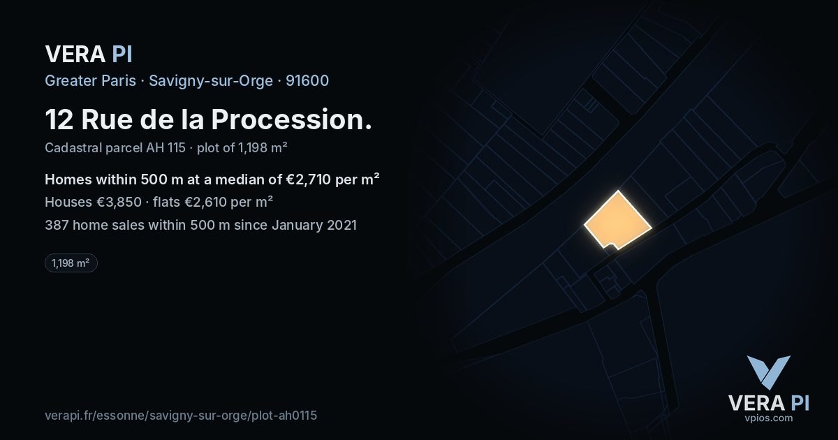 12 Rue de la Procession, Savigny-sur-Orge at night – the plot lit, the parcels around coloured by the prices near them