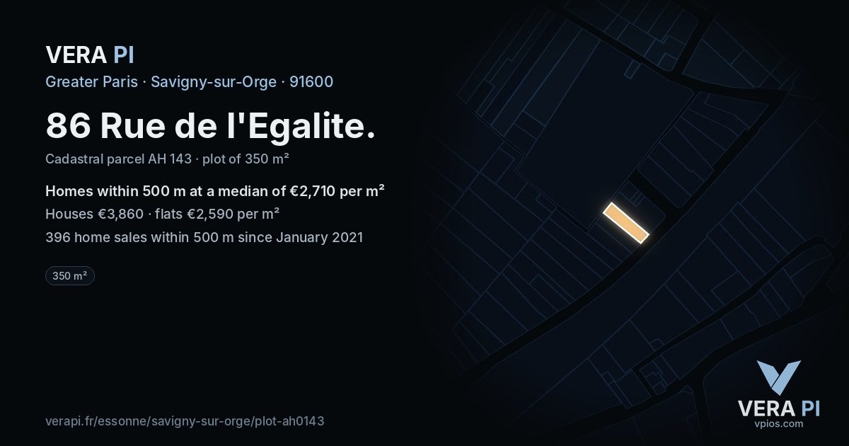 86 Rue de l'Egalite, Savigny-sur-Orge at night – the plot lit, the parcels around coloured by the prices near them