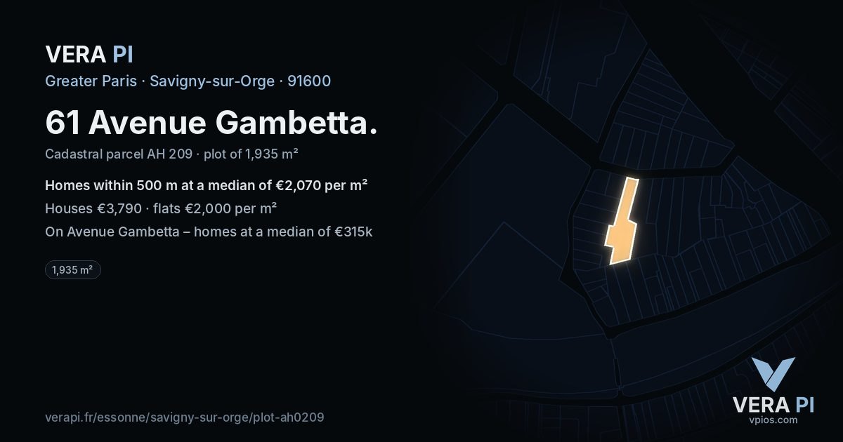 61 Avenue Gambetta, Savigny-sur-Orge at night – the plot lit, the parcels around coloured by the prices near them
