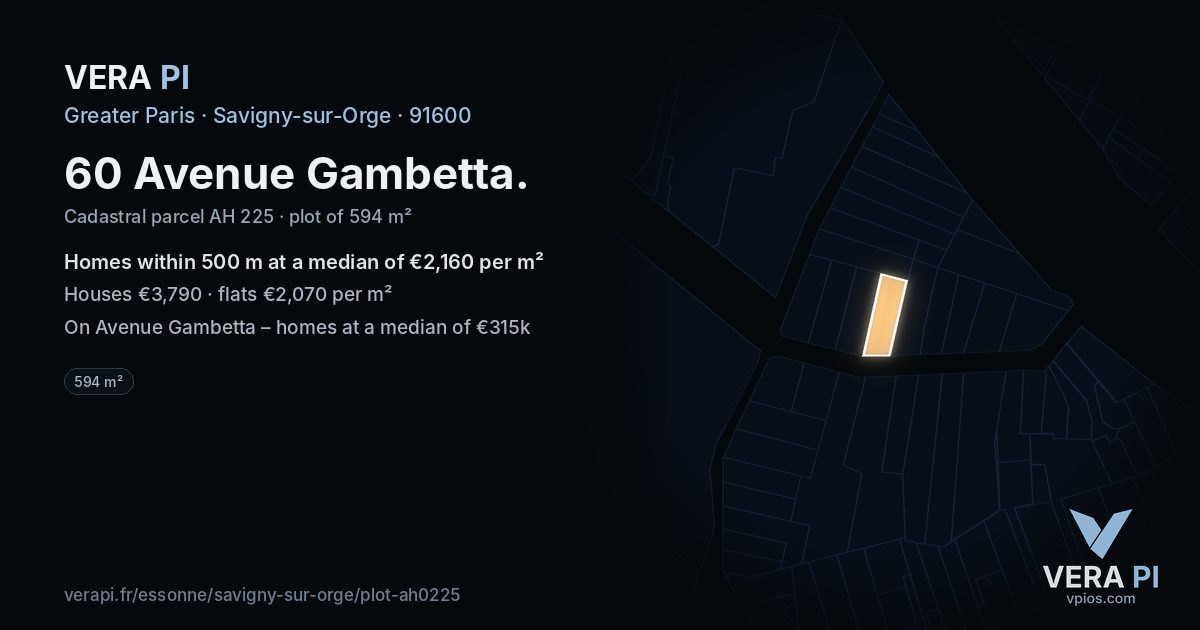 60 Avenue Gambetta, Savigny-sur-Orge at night – the plot lit, the parcels around coloured by the prices near them