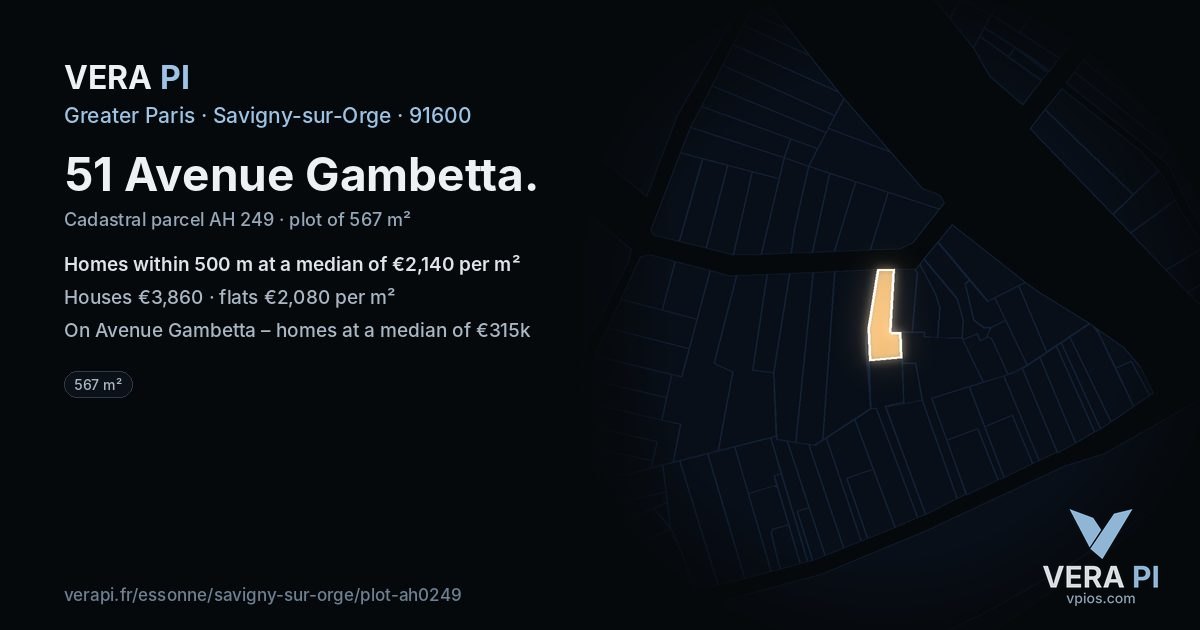 51 Avenue Gambetta, Savigny-sur-Orge at night – the plot lit, the parcels around coloured by the prices near them