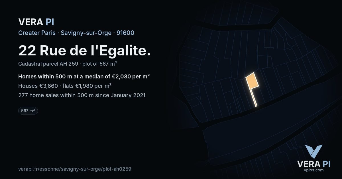 22 Rue de l'Egalite, Savigny-sur-Orge at night – the plot lit, the parcels around coloured by the prices near them