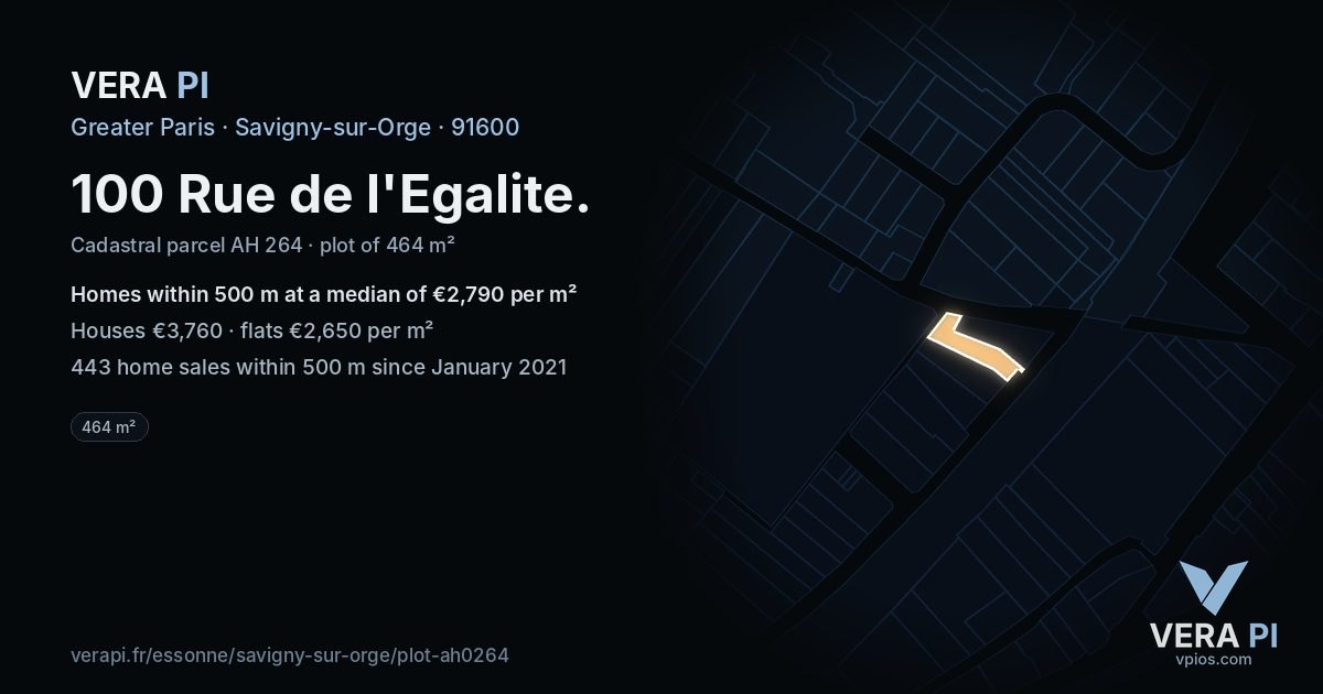 100 Rue de l'Egalite, Savigny-sur-Orge at night – the plot lit, the parcels around coloured by the prices near them