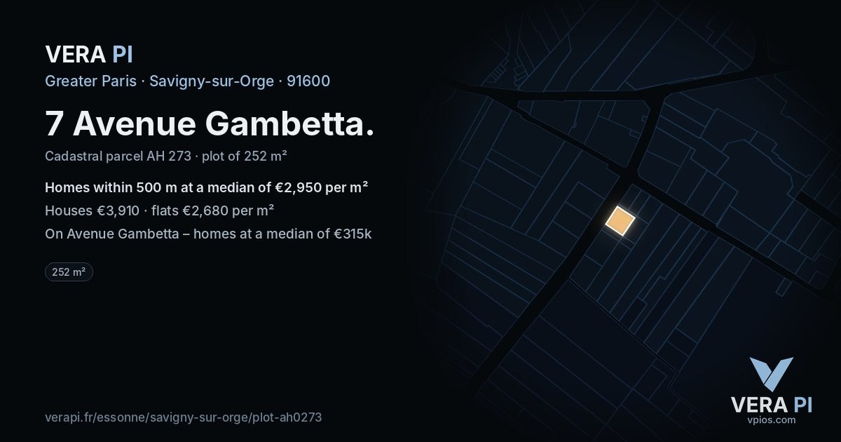 7 Avenue Gambetta, Savigny-sur-Orge at night – the plot lit, the parcels around coloured by the prices near them