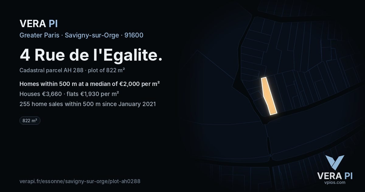 4 Rue de l'Egalite, Savigny-sur-Orge at night – the plot lit, the parcels around coloured by the prices near them