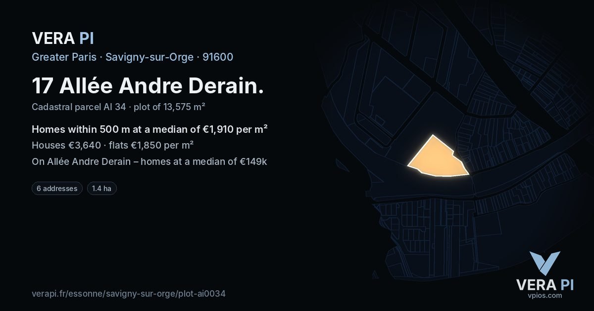 17 Allée Andre Derain, Savigny-sur-Orge at night – the plot lit, the parcels around coloured by the prices near them