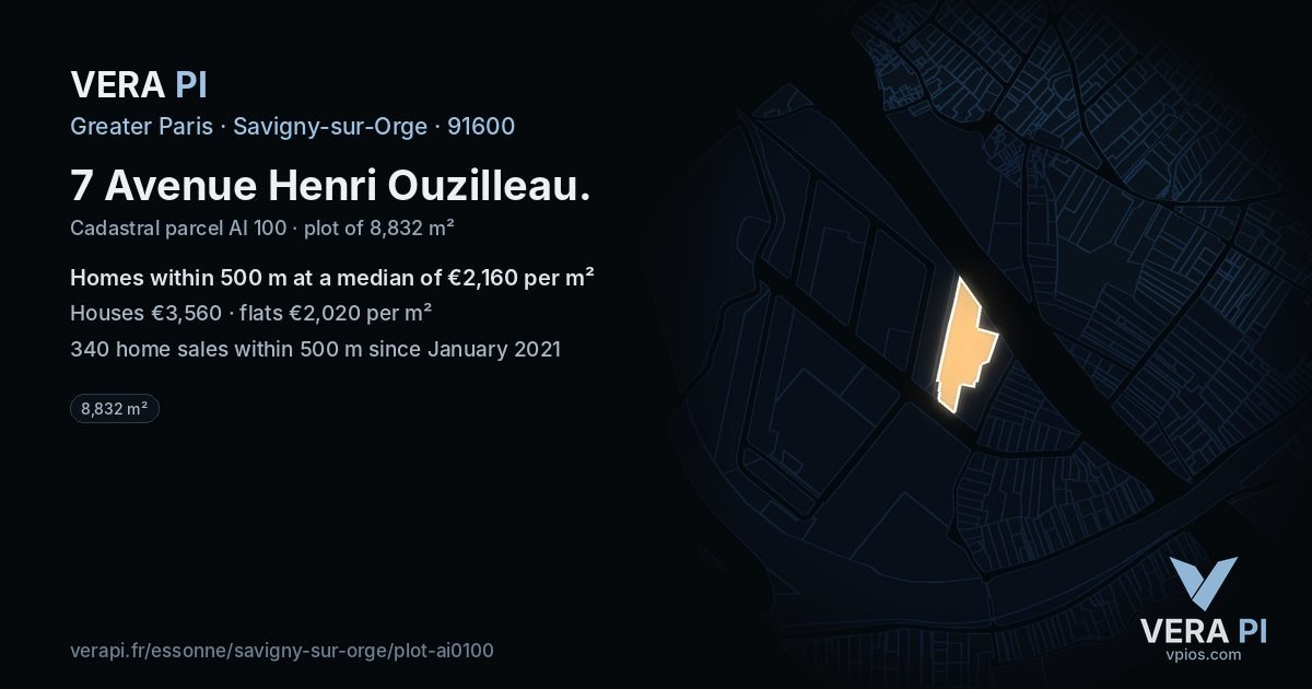 7 Avenue Henri Ouzilleau, Savigny-sur-Orge at night – the plot lit, the parcels around coloured by the prices near them