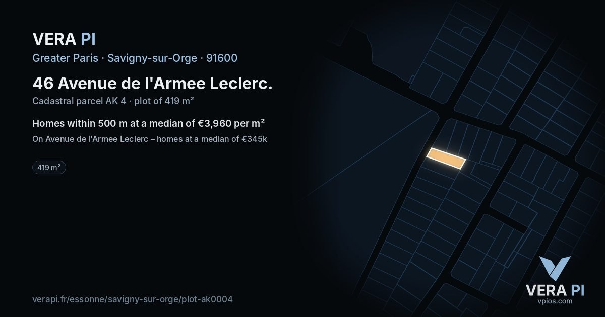 46 Avenue de l'Armee Leclerc, Savigny-sur-Orge at night – the plot lit, the parcels around coloured by the prices near them