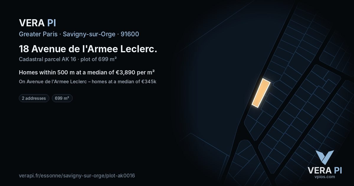 18 Avenue de l'Armee Leclerc, Savigny-sur-Orge at night – the plot lit, the parcels around coloured by the prices near them