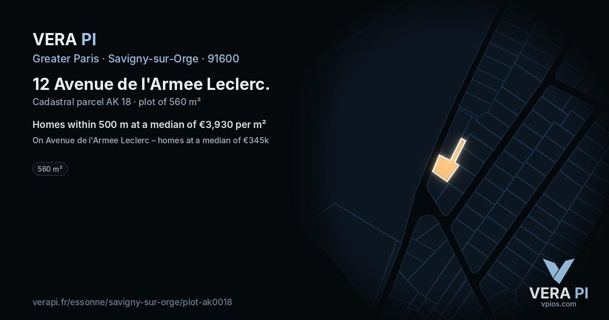 12 Avenue de l'Armee Leclerc, Savigny-sur-Orge at night – the plot lit, the parcels around coloured by the prices near them