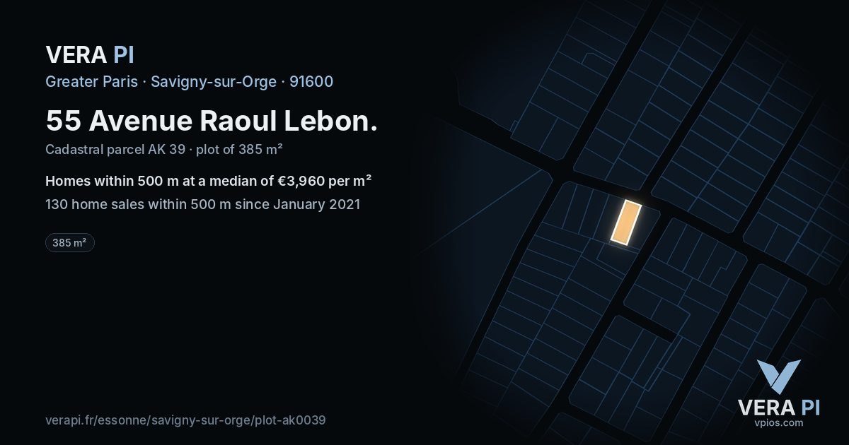 55 Avenue Raoul Lebon, Savigny-sur-Orge at night – the plot lit, the parcels around coloured by the prices near them