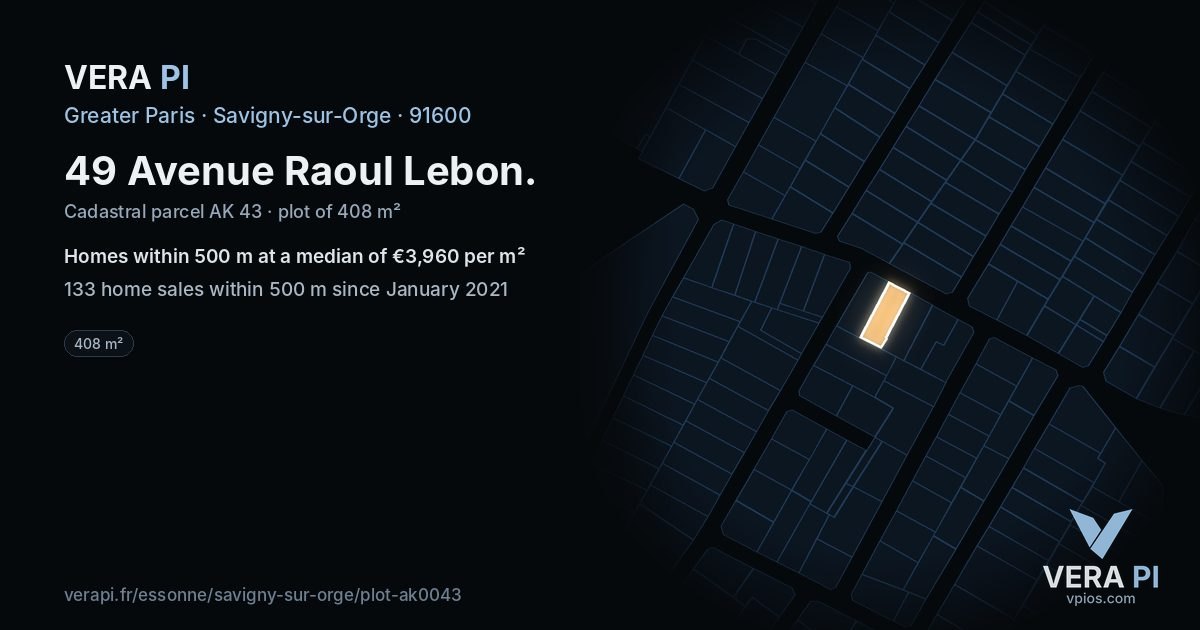 49 Avenue Raoul Lebon, Savigny-sur-Orge at night – the plot lit, the parcels around coloured by the prices near them