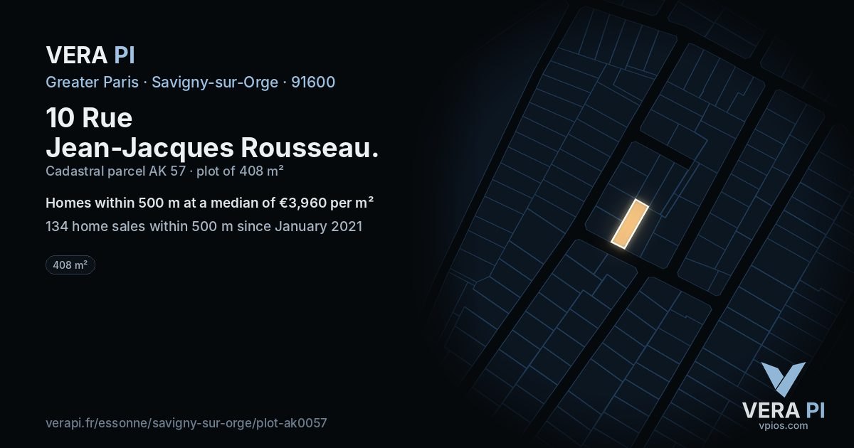 10 Rue Jean-Jacques Rousseau, Savigny-sur-Orge at night – the plot lit, the parcels around coloured by the prices near them