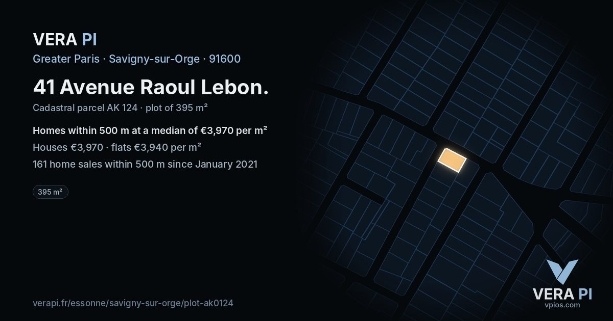 41 Avenue Raoul Lebon, Savigny-sur-Orge at night – the plot lit, the parcels around coloured by the prices near them