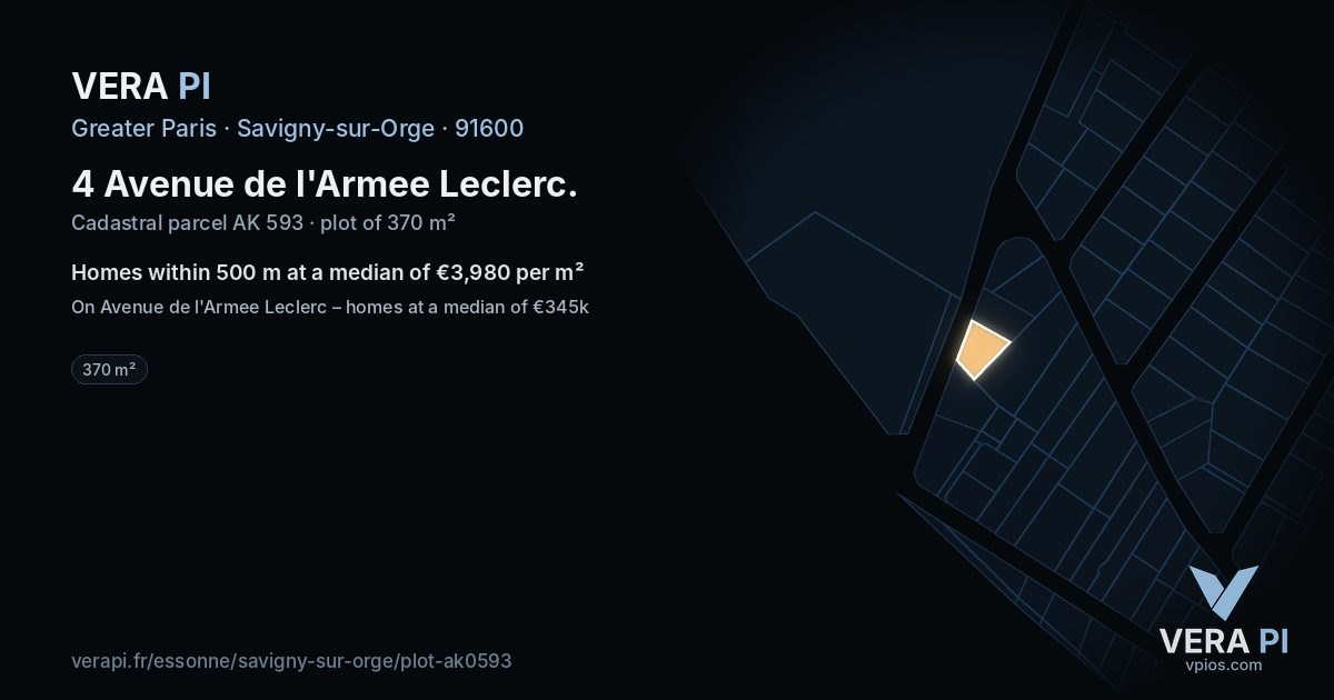 4 Avenue de l'Armee Leclerc, Savigny-sur-Orge at night – the plot lit, the parcels around coloured by the prices near them