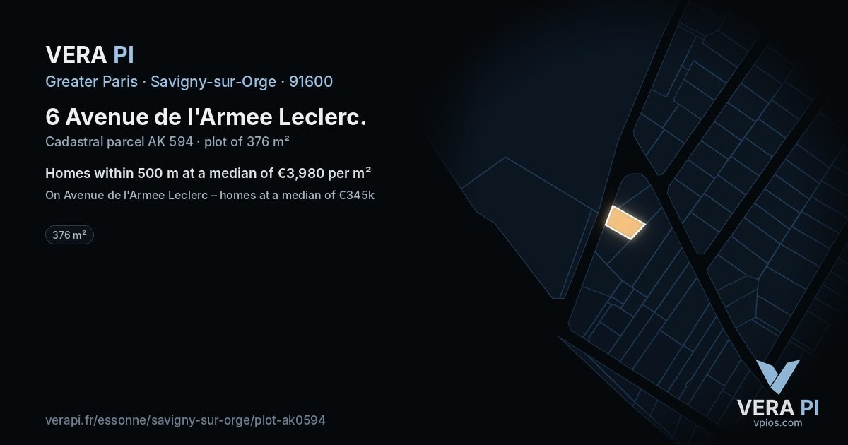 6 Avenue de l'Armee Leclerc, Savigny-sur-Orge at night – the plot lit, the parcels around coloured by the prices near them