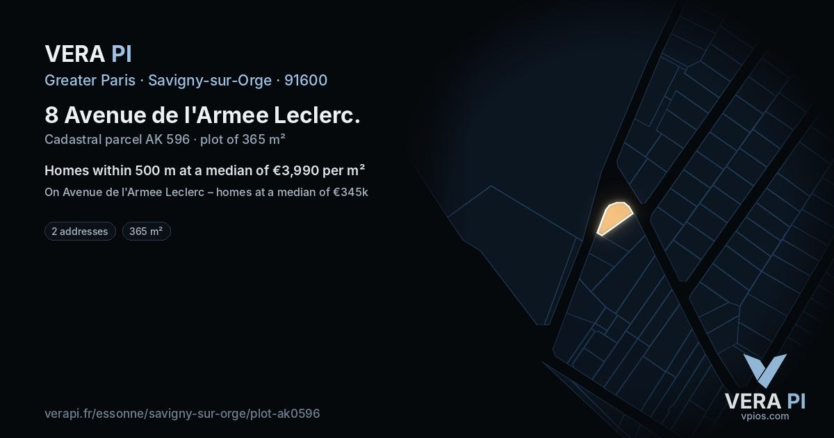 8 Avenue de l'Armee Leclerc, Savigny-sur-Orge at night – the plot lit, the parcels around coloured by the prices near them