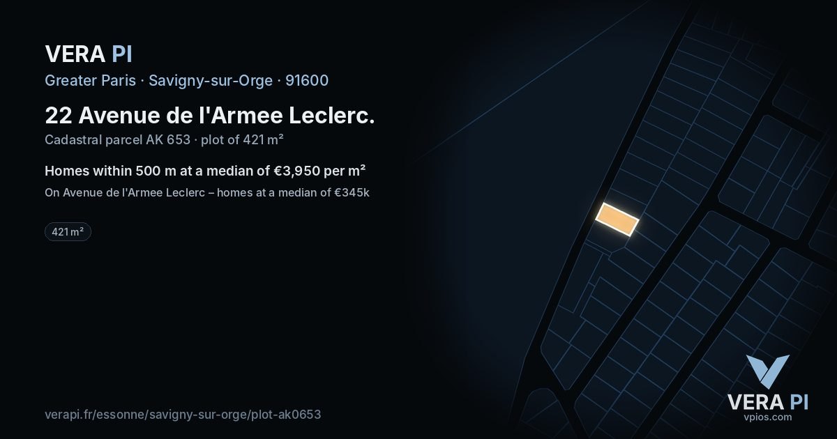 22 Avenue de l'Armee Leclerc, Savigny-sur-Orge at night – the plot lit, the parcels around coloured by the prices near them