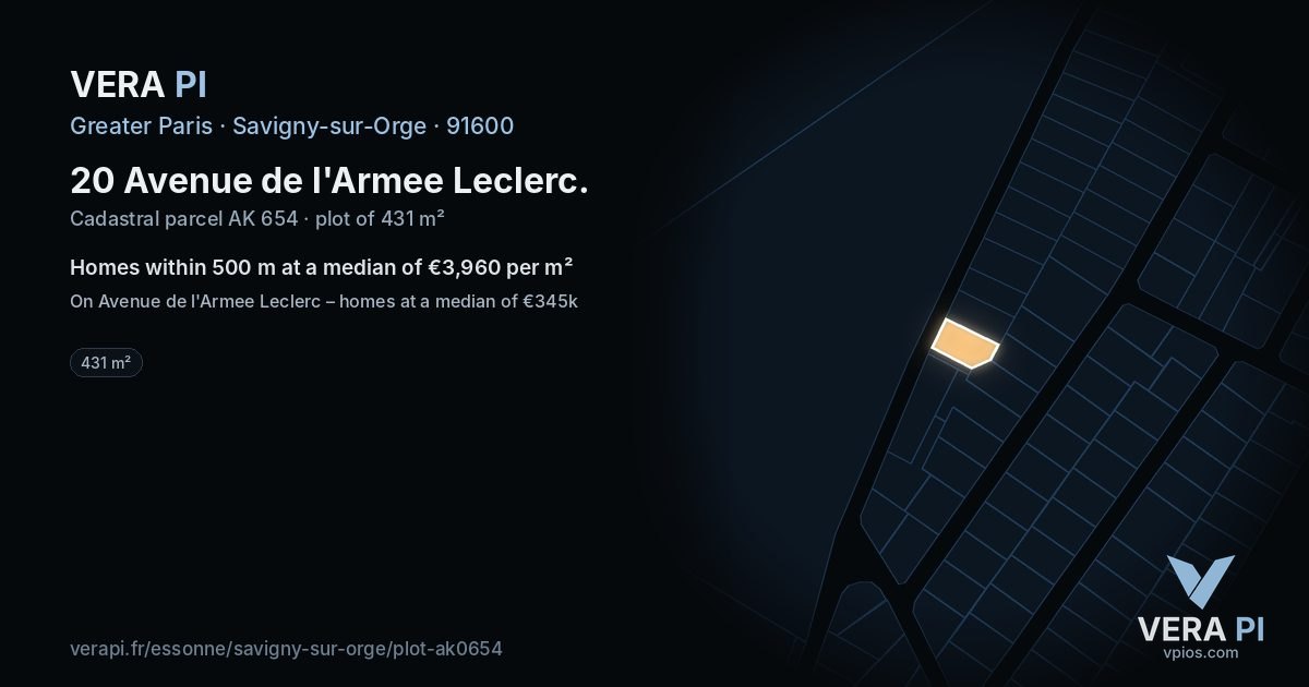 20 Avenue de l'Armee Leclerc, Savigny-sur-Orge at night – the plot lit, the parcels around coloured by the prices near them