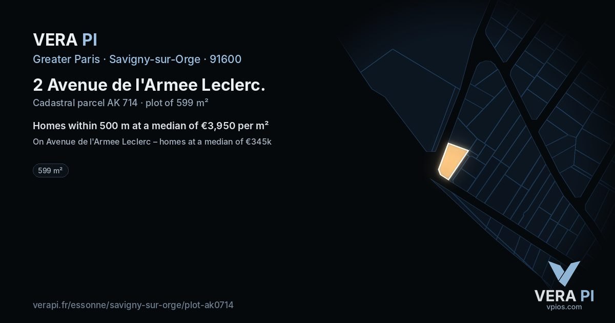 2 Avenue de l'Armee Leclerc, Savigny-sur-Orge at night – the plot lit, the parcels around coloured by the prices near them
