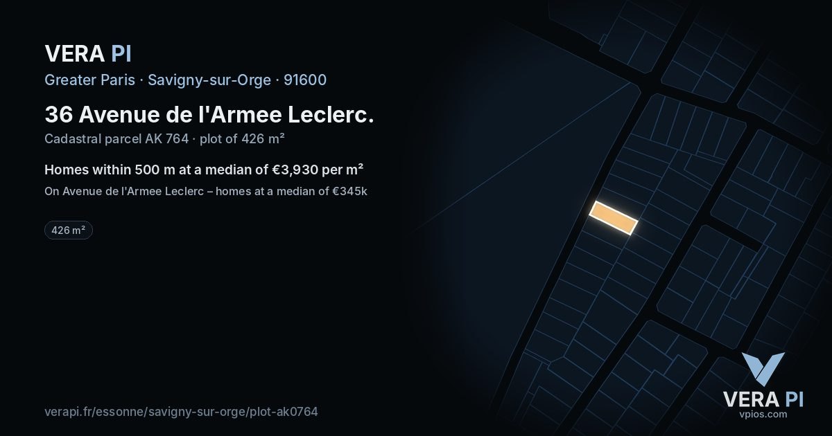 36 Avenue de l'Armee Leclerc, Savigny-sur-Orge at night – the plot lit, the parcels around coloured by the prices near them