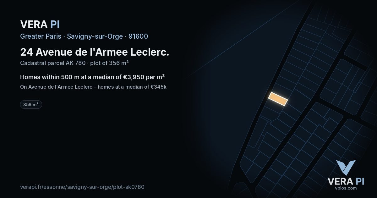 24 Avenue de l'Armee Leclerc, Savigny-sur-Orge at night – the plot lit, the parcels around coloured by the prices near them