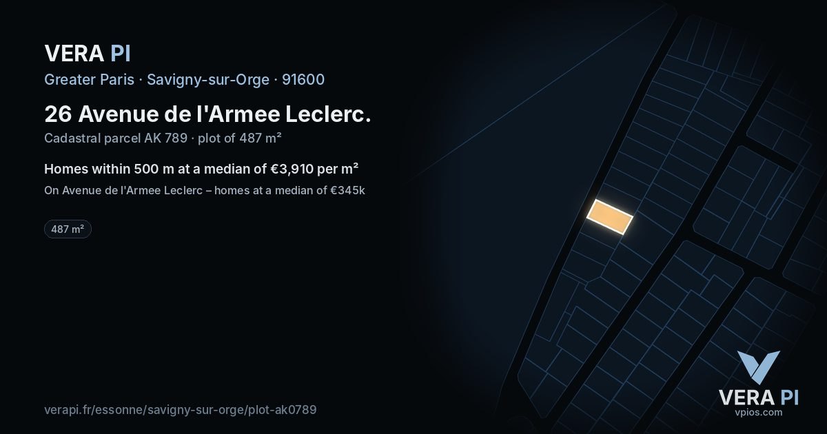 26 Avenue de l'Armee Leclerc, Savigny-sur-Orge at night – the plot lit, the parcels around coloured by the prices near them