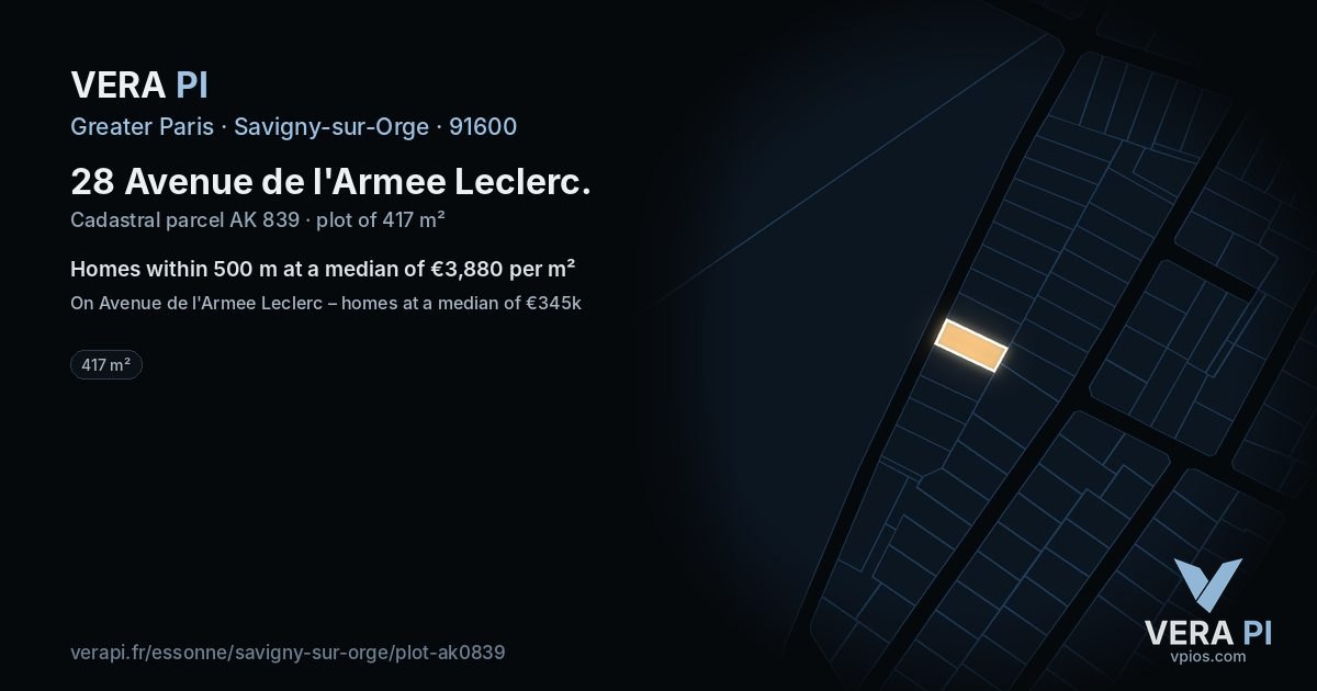 28 Avenue de l'Armee Leclerc, Savigny-sur-Orge at night – the plot lit, the parcels around coloured by the prices near them