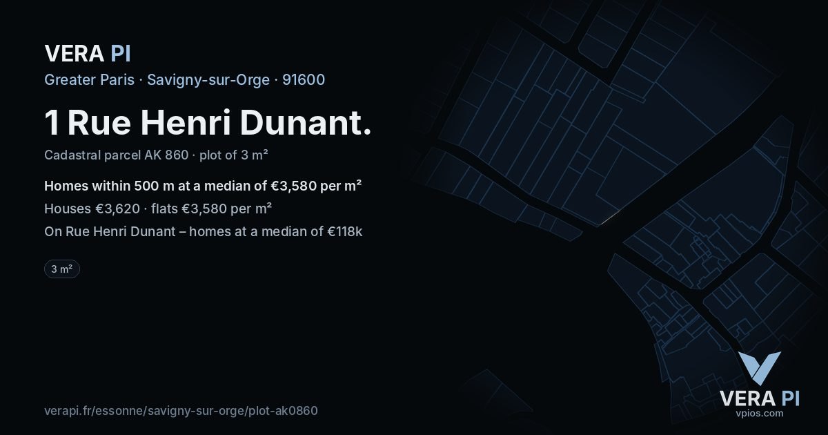 1 Rue Henri Dunant, Savigny-sur-Orge at night – the plot lit, the parcels around coloured by the prices near them