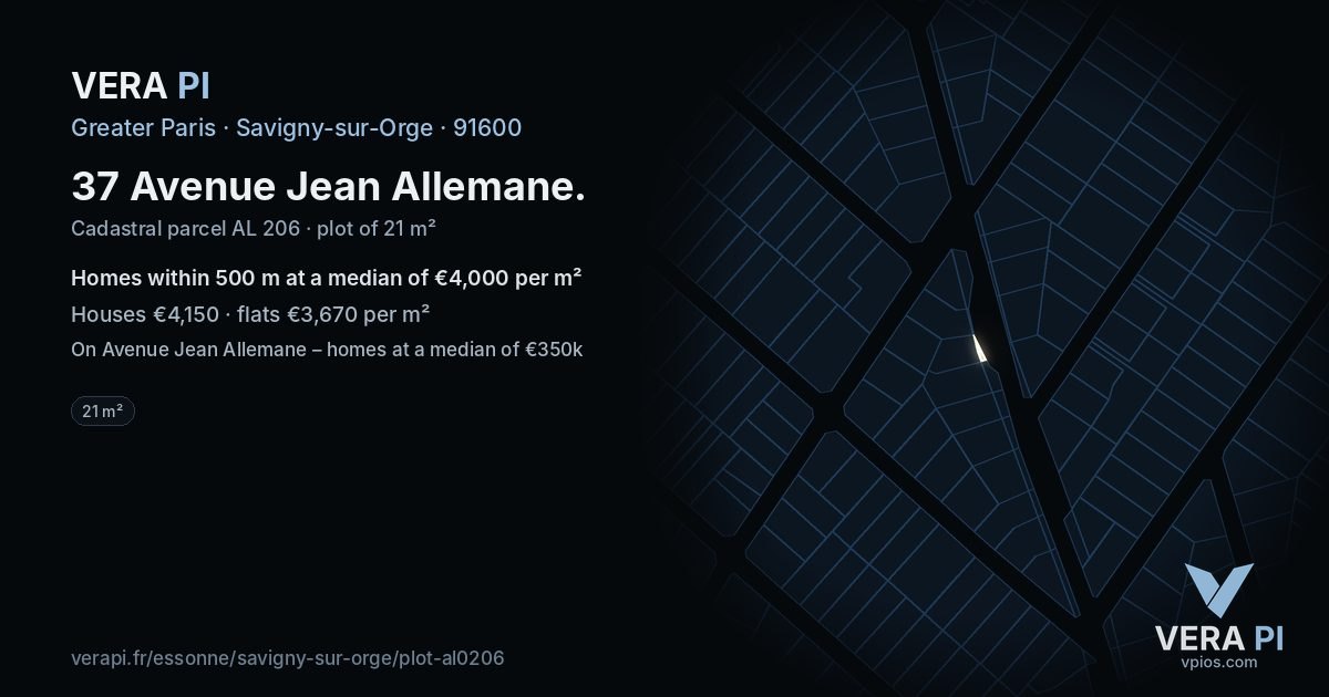 37 Avenue Jean Allemane, Savigny-sur-Orge at night – the plot lit, the parcels around coloured by the prices near them